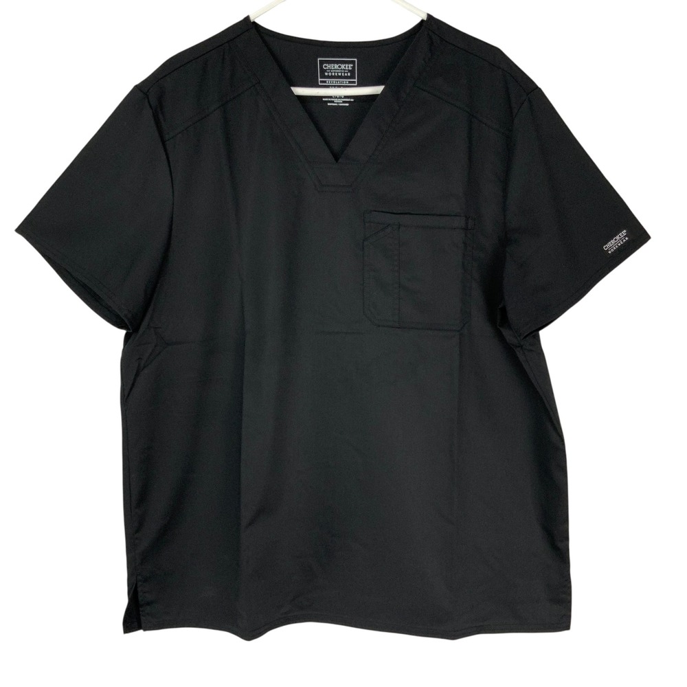 Cherokee Workwear Revolution Black Scrub Top Large Pullover V-Neck Short Sleeve